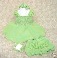 NWT NATIONAL BABY PAGEANT NEON LIME GREEN DRESS 9 12 MO  