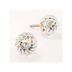  Clear Swirl Knobs with Multi Color Dots, Set of 4