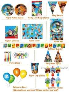   Story 3 Party Supplies LootBag Forks Cups Banner Hat Blowouts Plates