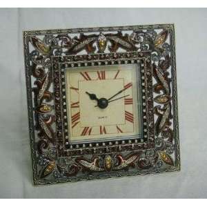    Square Amber Clock W/ Stones 5 x 5   1841