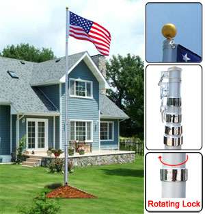 25 Telescoping Outdoor Aluminum Flag Pole US Flag Top Ball Gift 