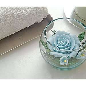    Light Blue Rose set in a Glass Bowl, Decorative Soap Beauty