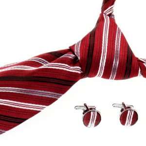  Designer Maroon & White Tie With Matching Cufflinks 