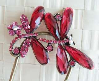 VARY COLORS SWAROVSKI CRYSTAL BRONZE TWO DRAGONFLY HAIR STICK PIN PICK 