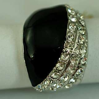 r8568 Size 8 Mens Cute Black Sphere Gemstone Diamante CZ Finger Ring 