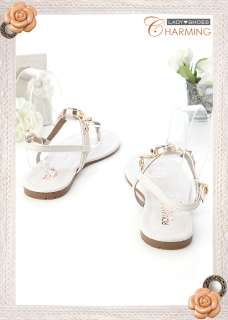Womens Jeweled Flats Sandals Cream White  