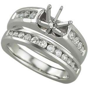  14K White Gold Diamond Exquisite Wedding Ring Set, Semi 