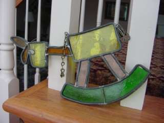 STAINED GLASS big rocking HORSE Vintage 6 Sun Catcher Art Cute OOAK 