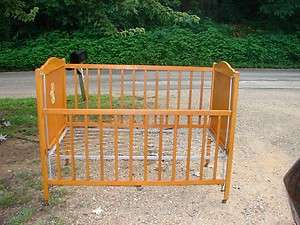 Antique Wooden Doll Bear Bed Crib  