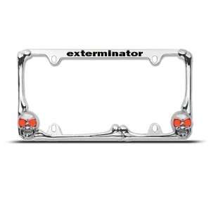 Exterminator Skull Metal License Plate Frame Tag Holder