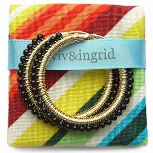 viv & ingrid Medium Gold and Onyx Hoop Earrings Jewelry