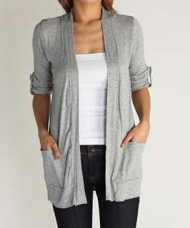   Rolled Long Sleeve Jersey OPEN CARDIGAN Light Weight Knit  