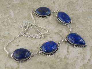 natural navy & golden lapis lazuli   silver necklace, size 20 inch 