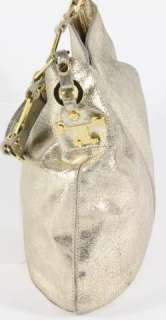 Tory Burch Nico Gold Metallic Leather Hobo Tote Shoulder Bag Handbag 