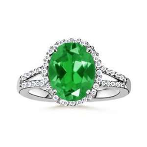 Oval Lab Created Emerald and Simulated Diamond Split Shank Ring in 10k 