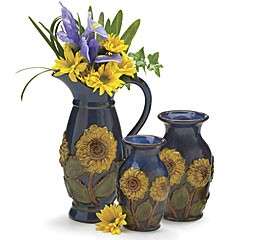 Sunflower Vase Blue Summer Hand Painted Ceramic NEW 7 Fall 
