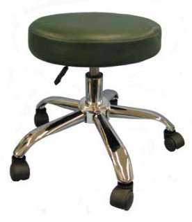 ADJUSTABLE ROLLING STOOL WITH HUNTER GREEN FAUX LEATHER  