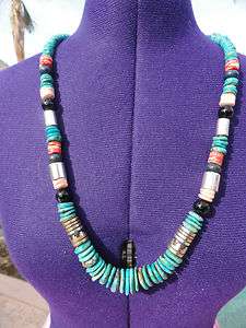 Native American turquoise gemstone silver bead necklace Thomas singer 