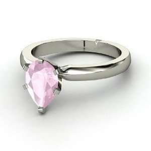    Pear Solitaire Ring, Pear Rose Quartz 14K White Gold Ring Jewelry