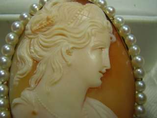 Vintage Cameo with Seed Pearls 14K YG Pin/ Pendant  