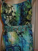 BFS02~NEW NWT $80 BISOU BISOU Turquoise Navy Blue Tie Back Dress Plus 