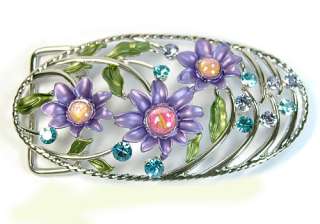 Purple Flower Belt Buckle use Swarovski Crystal  