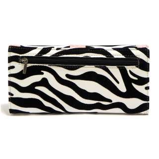 New Pink Zebra Rhinestone Buckle Checkbook Wallet Womens Clutch Wallet 