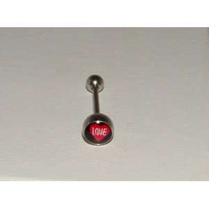 Love In Red Heart Logo Tongue Ring Barbell 316L Stainless Steel Body 