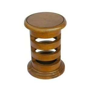  19 Carved Acacia Wood Contemporary Circular End Table in 