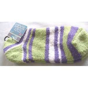  Cozy Socks No Show Socks, Super Soft Green/Purple/White 