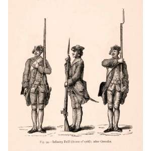   Drill Uniform French 18th Century Musket Gravelot   Original Engraving