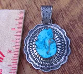 BIG D. REEVES NAVAJO STAMPED STERLING SILVER TURQUOISE PENDANT 