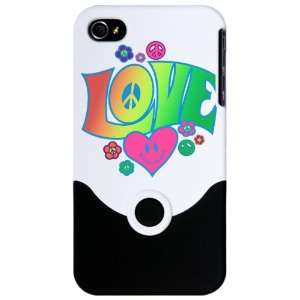  iPhone 4 or 4S Slider Case White Love Peace Symbols Hearts 