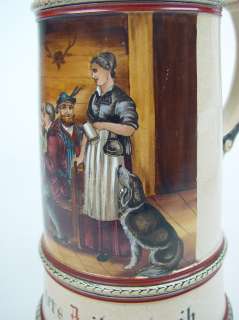 Antique 1880s German Stein W/ Pewter Lid Hand Painted  