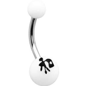  White Black Peace Chinese Symbol Belly Ring Jewelry