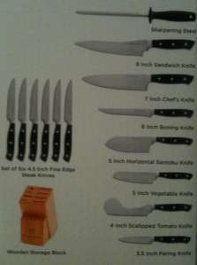 Wolfgang Puck 15 Stainless Steel Knife Block Set, 6 Steak Knives 