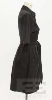 Theory Black Cotton Pleated Belted Dress Size 6  