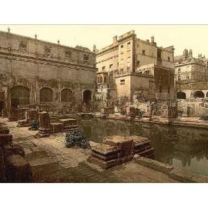  Vintage Travel Poster   Roman Baths and Abbey Bath England 