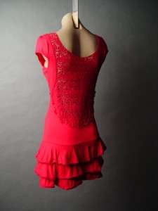 RED Crochet Tiered Ruffle Drop Waist Tunic Mini Dress S  