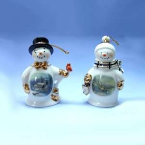  Club Pack of 12 Thomas Kinkade Snowman Christmas Ornaments 