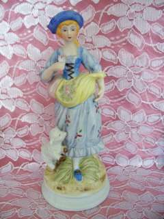 PORCELAIN COLONIAL LADY WITH LAMB SHEEP FIGURINE LARGE  