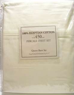 450 TC 100% Egyptian Cotton Percale Ivory Sheet Set NEW  
