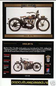1922 HARLEY DAVIDSON JD 74 JD74 BIKE MOTORCYCLE CARD  