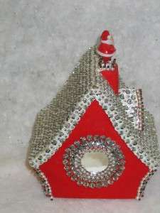 Vintage Jeweled Sequined Musical Rotating Santa House Japan 1950s T28 