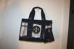   TORY BURCH Clear Shopper Beach Logo Tote Bag Handbag Purse w Pouch