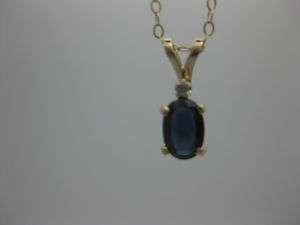 Sapphire and Diamond Pendant with Chain 14k Karat Gold  