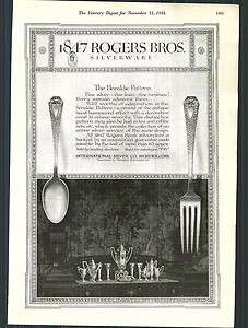 1916 ad 1847 Rogers Bros International Silverware Haraldic Pattern 