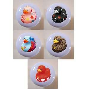 Rubber Duck Ducky Funky Ducks Ceramic Cabinet Drawer Pull Knobs Set of 