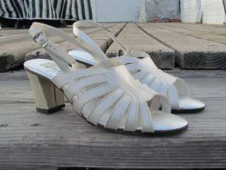 Vintage 70s Disco Diva Chunky Metallic Silver Strappy Sandals Shoes 7M 