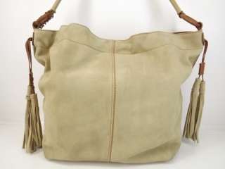 Lucky Brand Light Brown Suede Leather Tassel Hobo Handbag Purse Large 